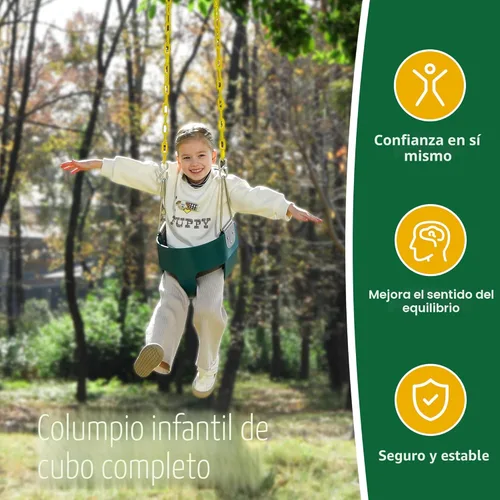 Miniatura 3 de Asiento de columpio para niño con respaldo alto y cadenas revestidas amarillas, totalmente montado, accesorios para columpio para bebés Verde