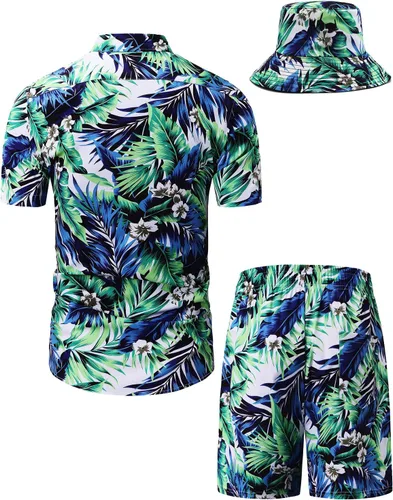 Miniatura 127 de TUNEVUSE Conjunto de camisas y pantalones cortos hawaianos para hombre, 2 piezas, trajes de playa con estampado de flores, traje tropical de verano