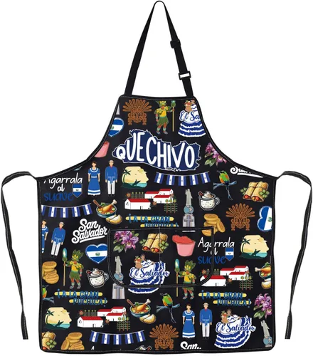 JNIAP Delantal de cocina El Salvador Delantal de la bandera salvadoreña Regalo salvadoreño Delantales de comida salvadoreña Delantales del orgullo