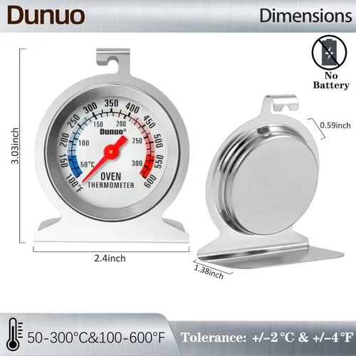 Miniatura 2 de Paquete de 2 termómetros de horno para horno de gas/eléctrico, medidor de temperatura de ahumador de 122.0-572.0 °F/100-600°F con acero inoxidable