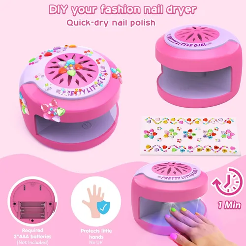 Miniatura 5 de BATTOP Juego de esmaltes de uñas para niñas – Kit de arte de uñas para niños con secador, uñas postizas, calcomanía, esmalte de uñas a base de agua