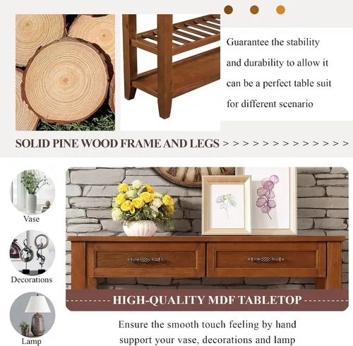 Miniatura 8 de LKTART Mesa consola de madera maciza con cajones de almacenamiento y estantes, mesas de sofá, mesa de entrada para sala de estar, detrás del sofá