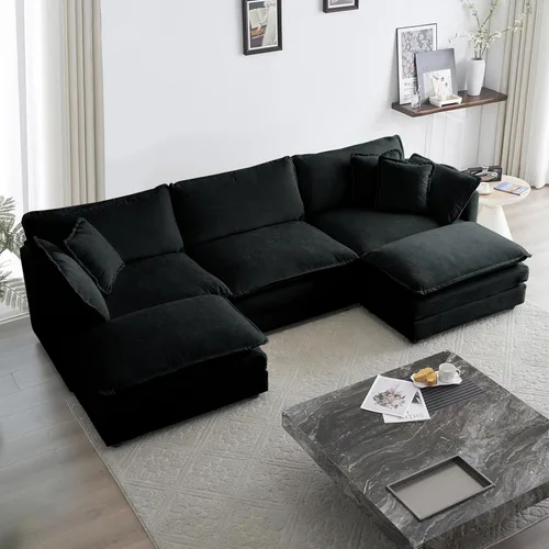 Miniatura 16 de KIVENJAJA - Sofá modular en forma de U extragrande tipo nube, chenilla moderna de 4 plazas con asiento profundo para sala de estar y oficina, con 2