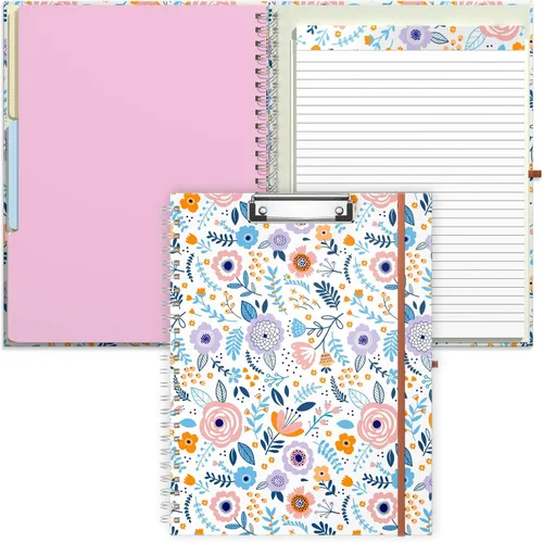 Miniatura 17 de Rimilak Spiral Clipboard Folio with Refillable Lined Notepad, 14.5 x 9.8 In, Hardcover Cover with 5 Interior Pockets, Elastic Band and Pen Loop