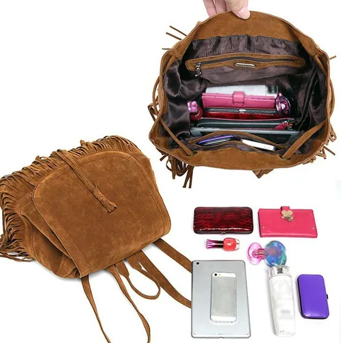 Miniatura 4 de Mochila para mujer, bolso de hombro con flecos y borlas, de piel sintética, bolso de viaje de moda