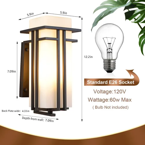 Miniatura 6 de Luz de Porche Exterior Montada en Pared Farol de Pared Impermeable Luminaria Exterior para Entradas, Patios, Garaje, Porche Delantero, Marco de Negro