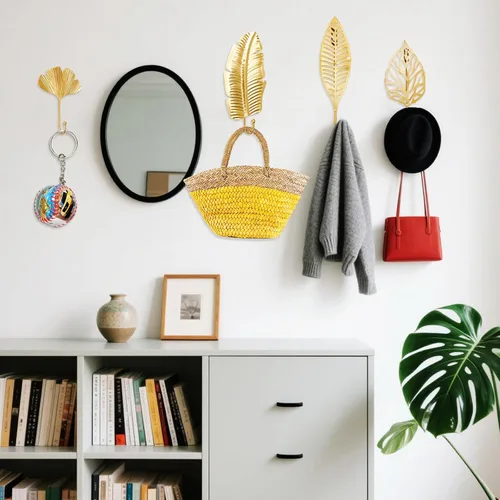 Miniatura 4 de 10 ganchos decorativos de pared con hojas doradas, ganchos para colgar abrigos, toallas, sombreros, perchas de metal para montaje en pared