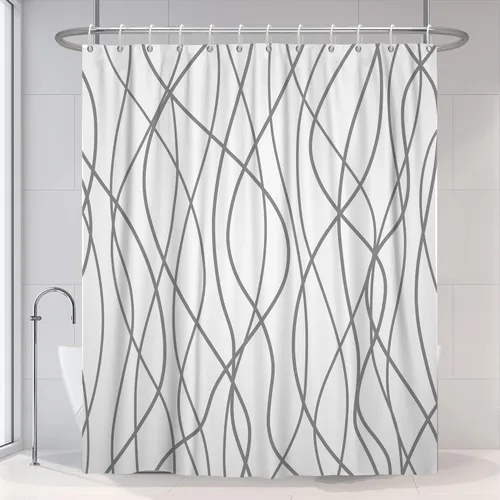 Miniatura 17 de Cortina de ducha pequeña a rayas gris claro degradado para baño, 36 x 72 pulgadas, juego de cortina de ducha geométrica para cabina de RV