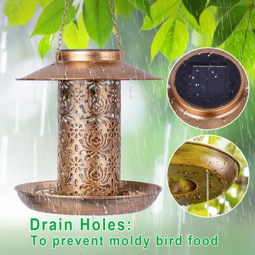 Miniatura 5 de Ottsuls Comedero solar para pájaros para colgar al aire libre, farol de jardín de cardenales salvajes de metal con gancho en S, comedero para Marrón