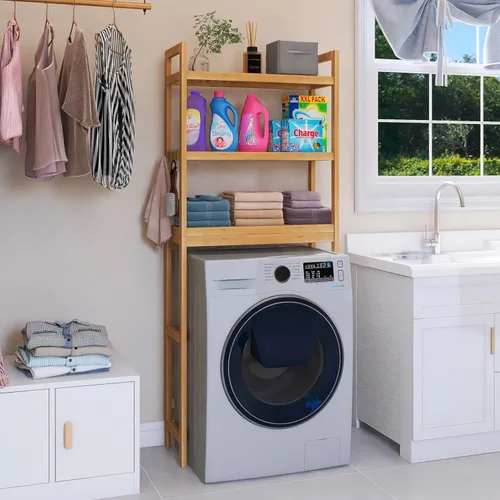 Miniatura 4 de SMIBUY Estante de almacenamiento de baño, estante organizador de bambú sobre el inodoro, ahorro de espacio de inodoro independiente con estantes