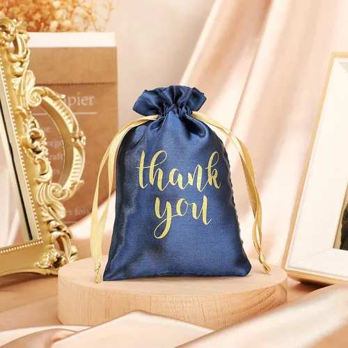 Miniatura 3 de Sieral 50 piezas de bolsas de regalo de satén con cordón "Thank You" para joyería y dulces, bolsas para mujeres, para Navidad, boda, baby shower