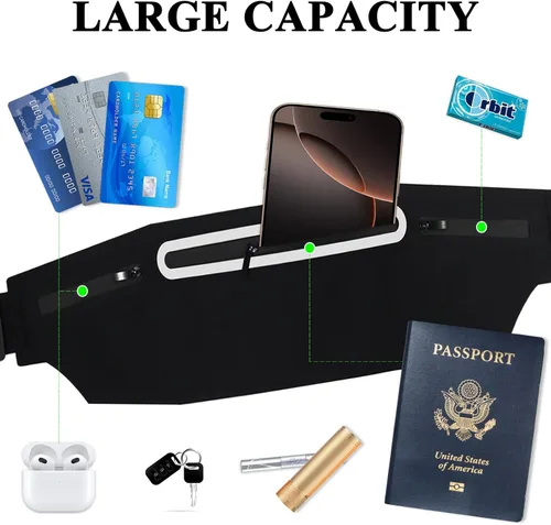 Miniatura 4 de Riñoneras para mujer, riñonera impermeable para hombres, cintura ajustable para correr, bolsa de bolsillo delgada y expandible, soporte para iPhone