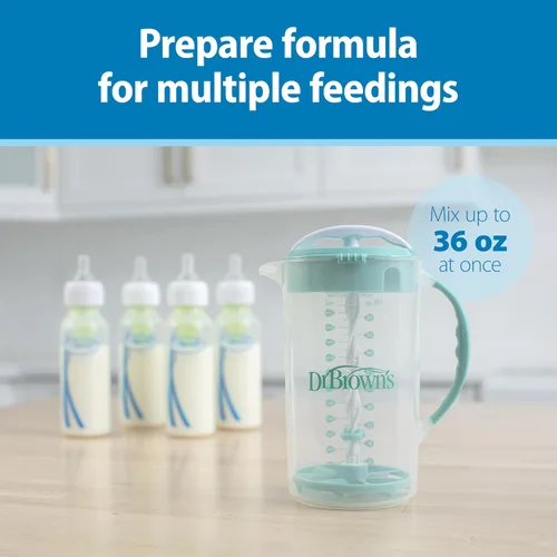 Miniatura 3 de Jarra mezcladora de fórmula para bebés de Dr. Brown's con tapón ajustable, tapa con cierre y boquilla antigoteo, 32oz, libre de BPA, azul