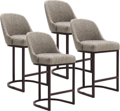 Miniatura 25 de Leick Home 10133PW/OL Taburete de bar con base de metal, juego de 2, para encimeras de cocina elevadas, mesas altas y bares, asiento moderno de lino