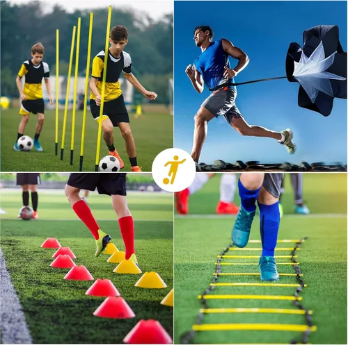 Miniatura 7 de Vztipki Speed & Agility Training Equipment-20ft Agility Ladder, 6 Poles, 12 Soccer Cones, Resistance Parachute, Jump Rope, Soccer Football Amarillo