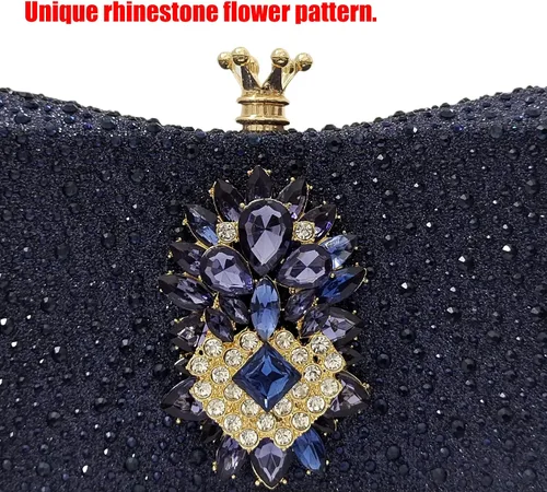 Miniatura 3 de HUANG ZHUANG Bolso de noche con diamantes de imitación y purpurina para mujer, bolso de noche para fiesta, boda, lindo bolso