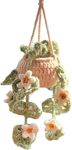 Miniatura 13 de Planta colgante de ganchillo para automóvil, colgador de espejo de automóvil de punto, cesta colgante de ganchillo para plantas de automóvil, lindos
