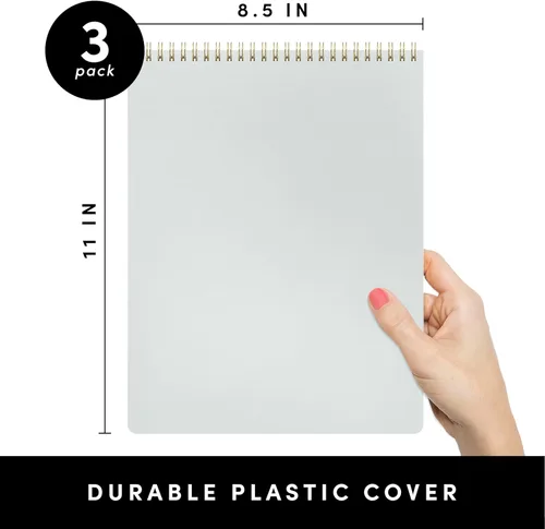Miniatura 2 de PAPERAGE Cuaderno en espiral con tapa superior, paquete de 3, bloc de notas a rayas, (Gris claro/Azul marino/Verde salvia), 70 hojas (140 páginas)