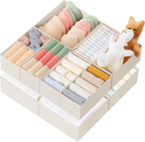 Miniatura 18 de Criusia Organizador de cajones de ropa, paquete de 21 organizadores de aparador para ropa de bebé, ropa interior, calcetines, organizadores Blanco