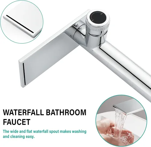 Miniatura 3 de becola Grifo de baño cromado moderno, grifo alto de cascada para lavabo de baño, grifo mezclador de lavabo frío y caliente de un solo agujero, grifo
