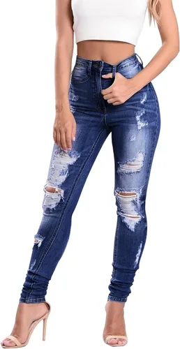 Miniatura 7 de KUNMI - Pantalones de mezclilla clásicos de cintura alta para mujer, elásticos, con efecto de levantamiento de glúteos, ajustados
