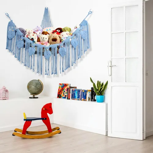 Miniatura 2 de Hamaca de animales de peluche, red de peluche en la esquina para almacenamiento de animales de peluche, red montada en la pared, organizador de Azul