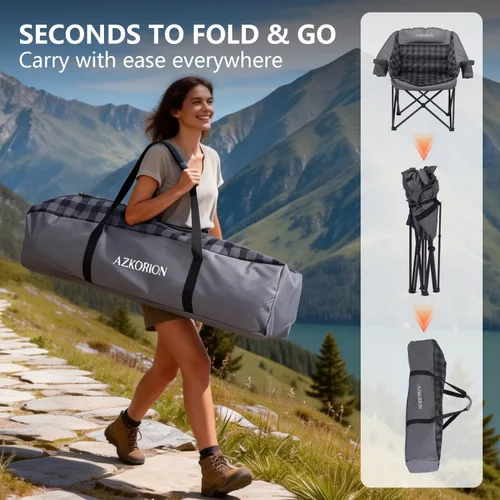 Miniatura 7 de Paquete de 2 sillas de campamento de gran tamaño para adultos, sillas acolchadas portátiles y resistentes para exteriores con bolsa para teléfono