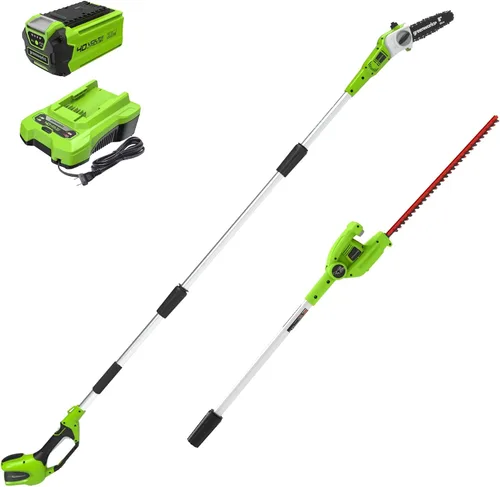 Greenworks Sierra de poste de 40V de 8" + Cortasetos de poste, batería de 2.0Ah (Gen 1)