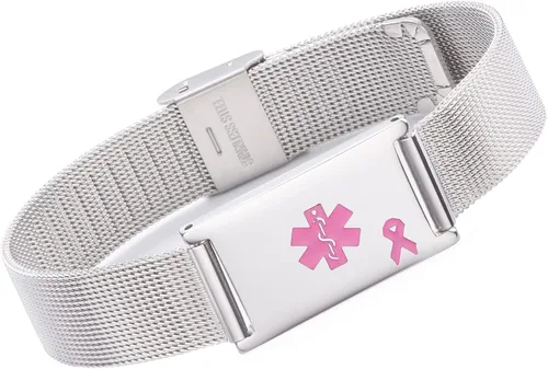 LinnaLove Pulseras de alerta de linfedema sin aguja o BP, pulseras de identificación médica de acero inoxidable para mujer