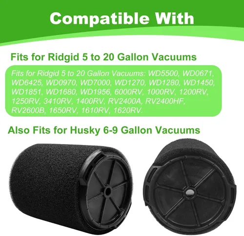 Miniatura 3 de Paquete de 2 filtros de repuesto VF7000 para Ridgid Shop Vac - Filtros húmedos de espuma para aspiradoras húmedas/secas de 5 a 20 galones Filtro