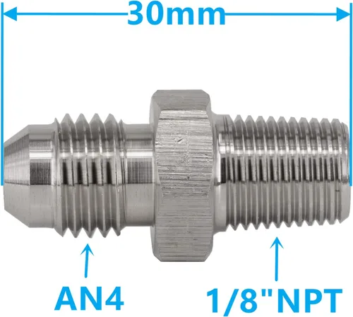 Miniatura 2 de 4AN AN4 macho acampanado a 1/8 NPT macho adaptador de unión conector de manguera de freno de acero inoxidable, adaptador de acoplamiento de freno