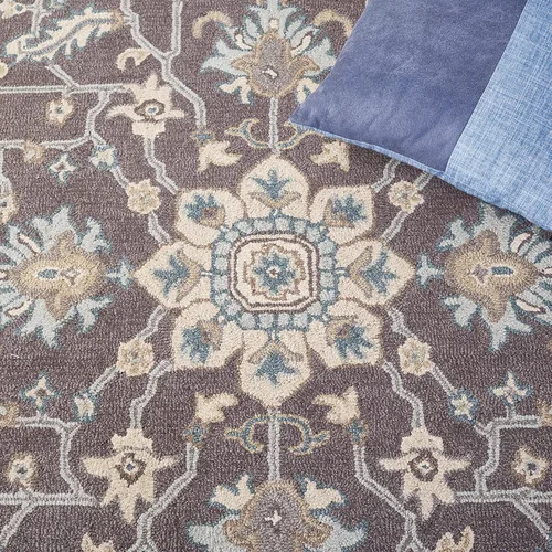 Miniatura 6 de SAFAVIEH Blossom Collection - Alfombra decorativa, 2 x 3 pies, gris oscuro y marrón claro, lana hecha a mano, ideal para zonas de alto tráfico