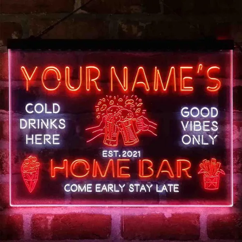 Miniatura 15 de Tazas de cerveza personalizadas, letrero de luz LED de neón tricolor, una decoración artística única grabada en 3D Nombre personalizado Fecha