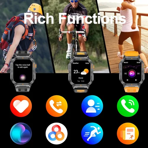 Miniatura 7 de Reloj inteligente con GPS para exteriores para hombres, reloj deportivo militar, llamadas Bluetooth, IP68, monitor de presión arterial y frecuencia