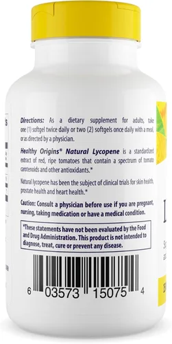 Miniatura 3 de Healthy Origins Licopeno 15 mg (natural, sin OMG, sin gluten, soporte para la piel, soporte para la próstata), 180 cápsulas blandas
