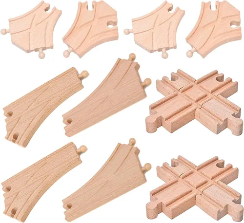 Juego de 10 pistas de tren de madera, pista de interruptor curva y pista cruzada compatible con todas las principales marcas