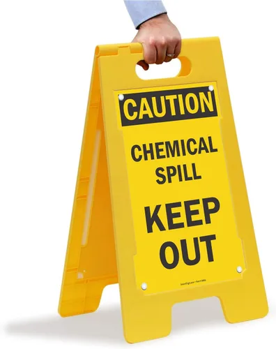 Miniatura 6 de SmartSign Letrero plegable para piso, leyenda "Caution Chemical Spill Keep Out", 25 pulgadas de alto x 12 pulgadas de ancho, negro sobre amarillo