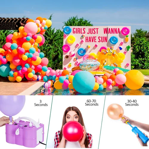 Miniatura 9 de AGPTEK Electric Air Balloon Pump, 110V 600W Rose Red Portable Dual Nozzle Inflator/Blower for Party Decoration