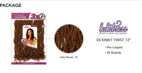 Miniatura 3 de LULUTRESS Sensationnel - Trenzas de ganchillo de pelo sintético Lulutress 3X Kinky Twist de 12 pulgadas (paquete de 3, SM1B30)