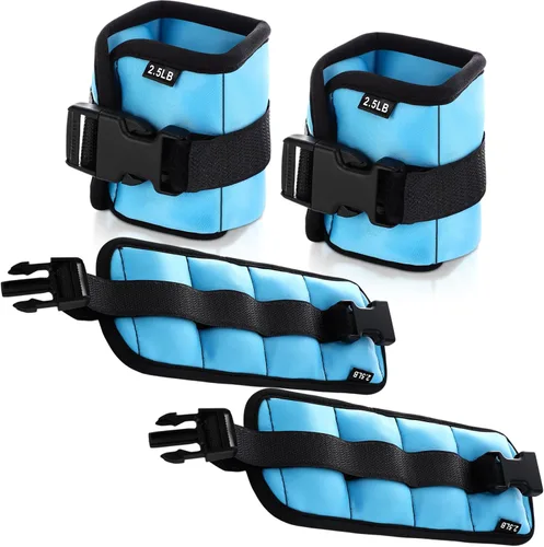Miniatura 8 de Hollowfly 2 pares de pesas de tobillo y muñeca para ejercicios terrestres o acuáticos, puños acuáticos, bandas de fitness de aeróbicos acuáticos Azul