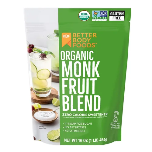 BetterBody Foods Mezcla de edulcorante de alulosa de fruta de monje orgánico, sustituto de azúcar de caña cruda, cero calorías, apto para dieta