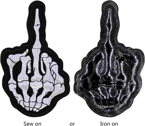 Miniatura 4 de Parche bordado de dedo de esqueleto, símbolo de mano de música de metal pesado, parches para coser o planchar para bricolaje, disfraz de punk rock