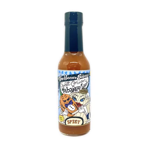 Torchbearer Sauces Habanero de cebolla dulce (picante), 5 onzas, todo natural, vegano, sin extractos, fabricado en Estados Unidos y destacado en Hot