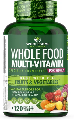 Whole Food Multivitamínico para mujeres – Multi Vitaminas, Minerales, Extractos Orgánicos – Vegano Vegetariano – Mejor para la Energía Diaria,