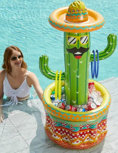 Jasonwell Hielera inflable para fiesta en la piscina – Cubo de hielo de cactus para fiesta de Luau hawaiano tropical playa temática cumpleaños,