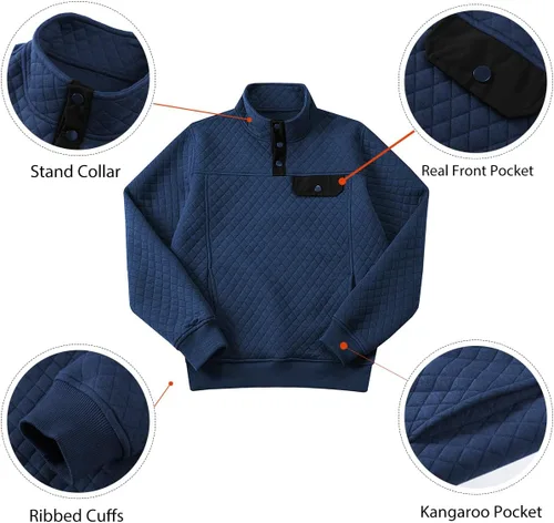Miniatura 3 de JMIERR Sudadera acolchada para hombre, casual, de manga larga, cuello alto, con botones