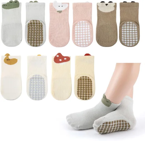 Miniatura 9 de Jspupifip Toddler Non-Slip Socks with Grips 5 Pairs Cotton Cute Baby Cartoon Floor Crew Socks Indoor Soft Cotton Ankle Sock