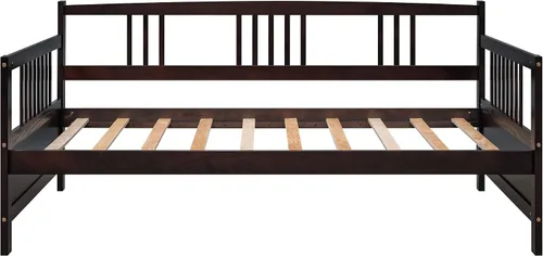 Miniatura 5 de Merax Sofá cama moderno de madera maciza, sofá cama multifuncional,Marco de cama de tamaño individual, espresso