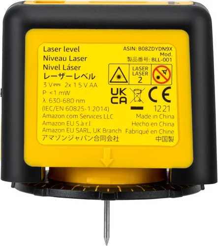 Miniatura 2 de Amazon Basics Nivel láser giratorio de 360 grados Clase II con 2 viales de burbuja retroiluminados extragrandes, 16 pies/192 pulgadas, amarillo/negro