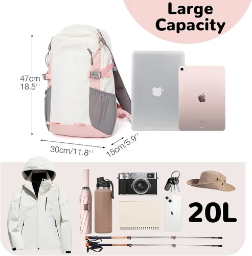 Miniatura 3 de Mochila pequeña de senderismo con correa para el pecho para mujer, mochila de viaje ligera impermeable de 20 litros con correas acolchadas, mochila